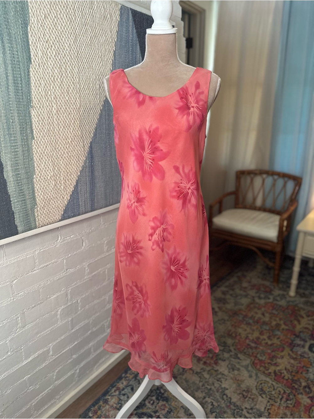 Studio 1 Pink Hibiscus 90s Style Sleeveless Dress - Picture 4 of 14